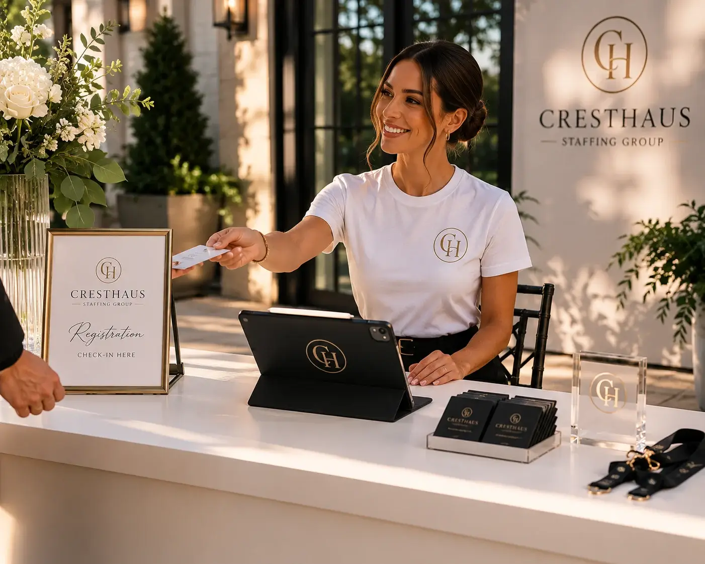 CrestHaus Staffing professional at registration desk